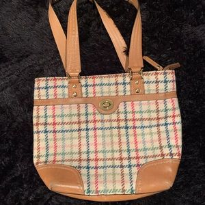Coach Hampton wool plaid shoulder tote